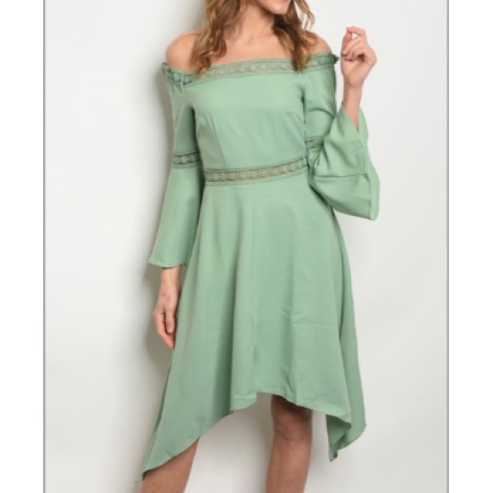 Beautiful Sage Green Off Shoulder Dress